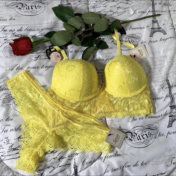 spree intimates Other - Spree Intimates Tropical Lemon Bra Thong Panty Set ( NWT ) 34B